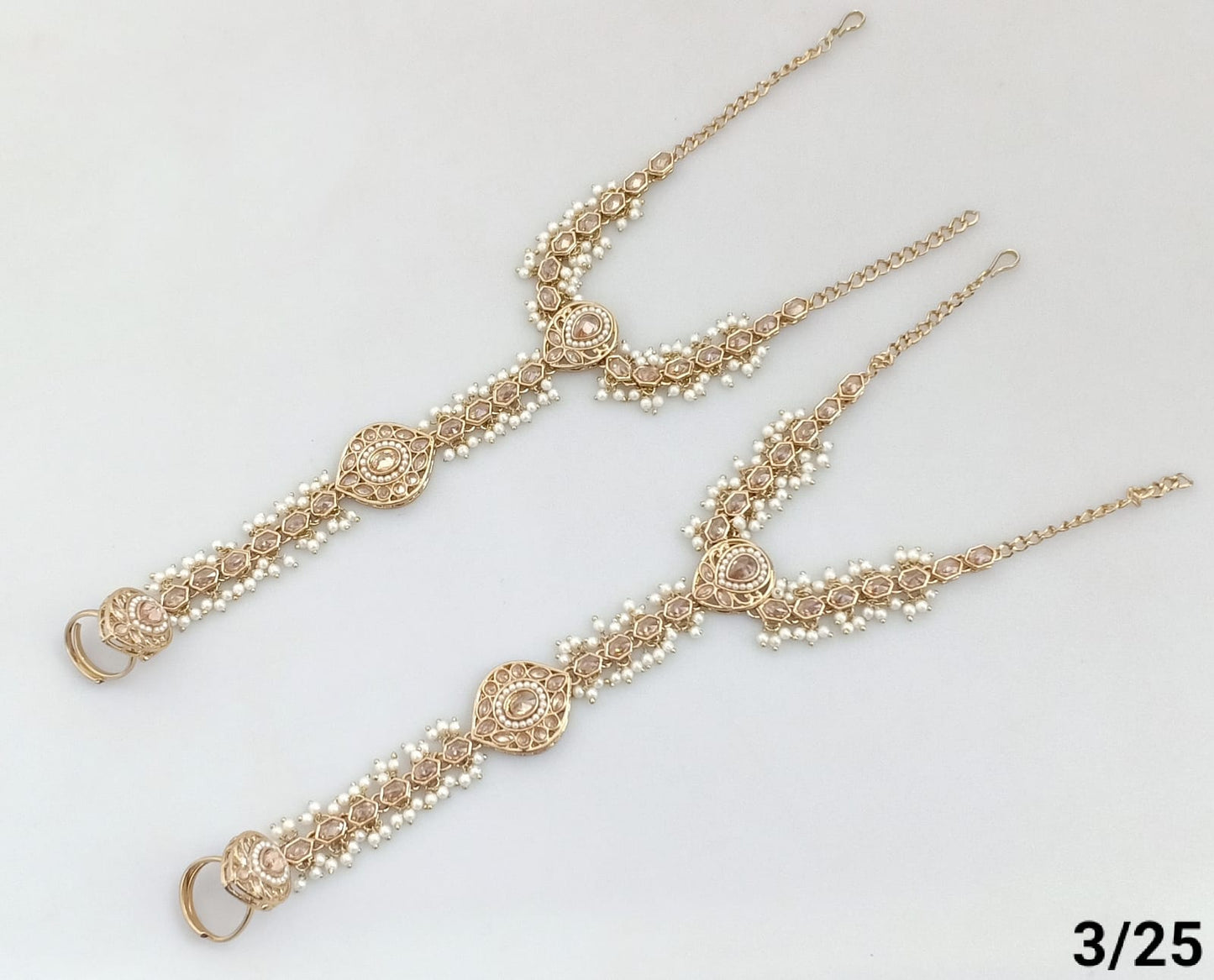 Elegant Hand Harness with Stone and Pearl Detailing - Traditional Indian Jewelry