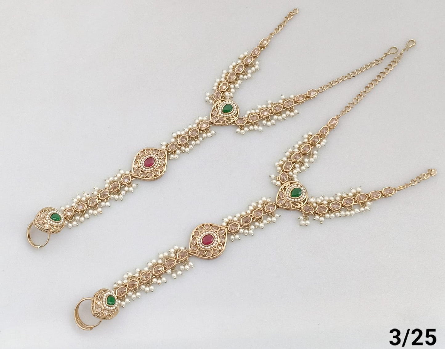 Elegant Hand Harness with Stone and Pearl Detailing - Traditional Indian Jewelry