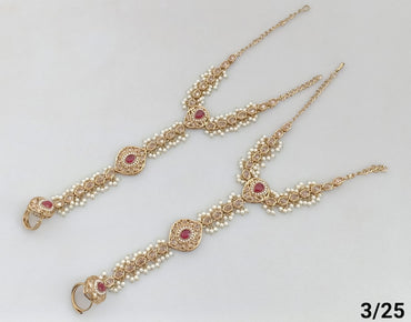 Elegant Hand Harness with Stone and Pearl Detailing - Traditional Indian Jewelry