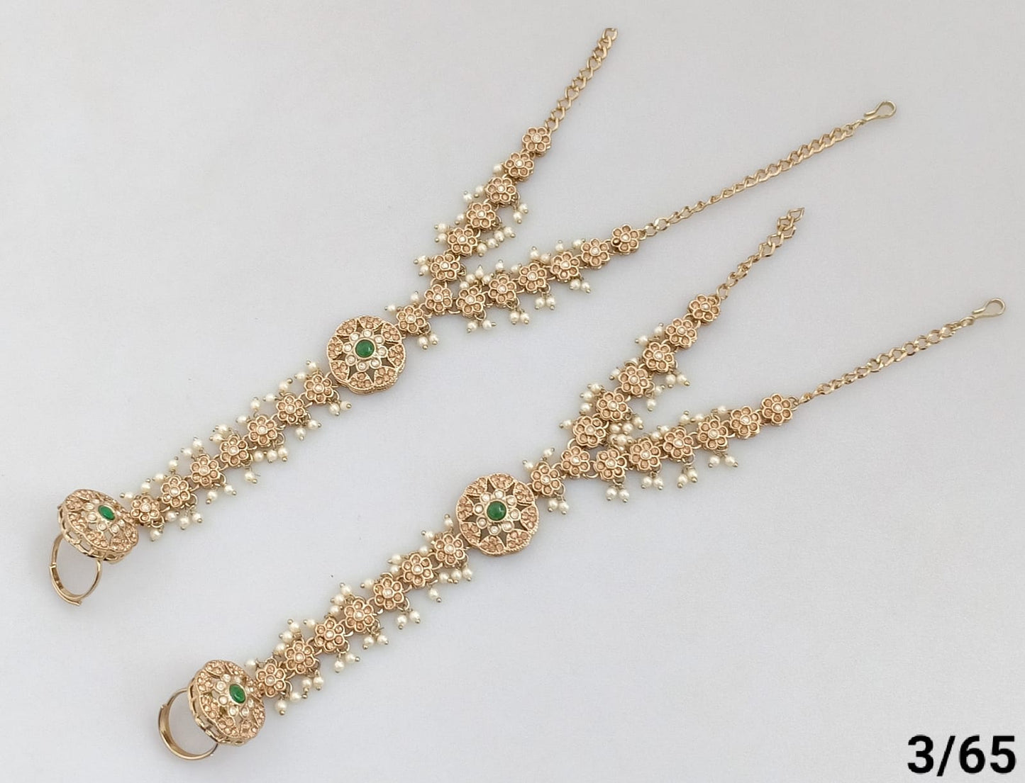 Elegant Gold Floral Pearl Hand Harness Bracelet Set with Gemstone Accent