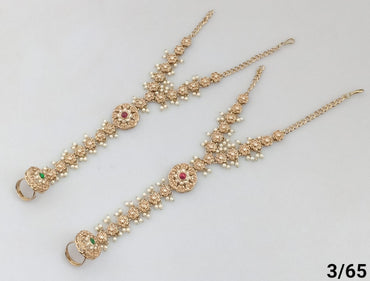 Elegant Gold Floral Pearl Hand Harness Bracelet Set with Gemstone Accent