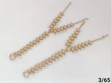 Elegant Gold Plated Traditional Hand Harness Bracelet with Gemstone and Pearl Accents