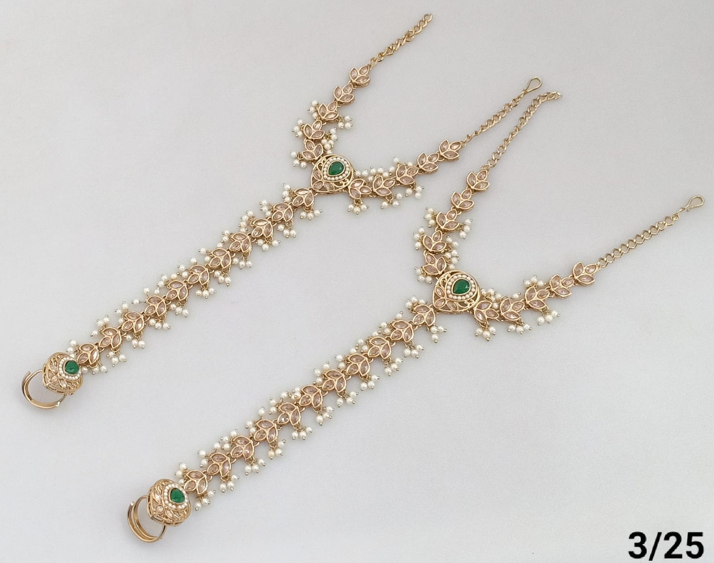 Elegant Bridal Hand Harness – Pearl & Stone Embellished Jewelry Set (Pair)
