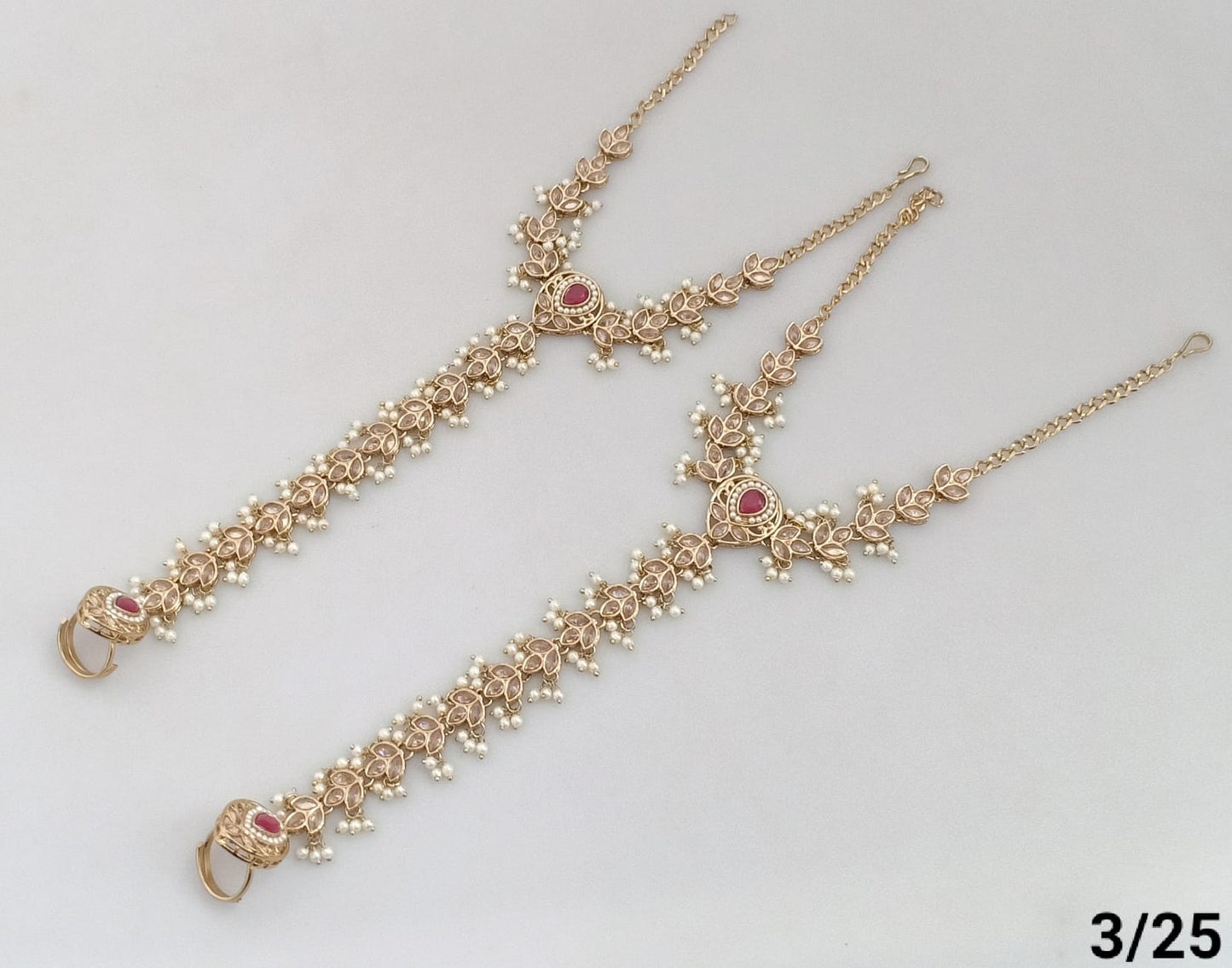 Elegant Bridal Hand Harness – Pearl & Stone Embellished Jewelry Set (Pair)