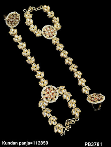 Traditional Gold Plated Kundan Hathpanja Set