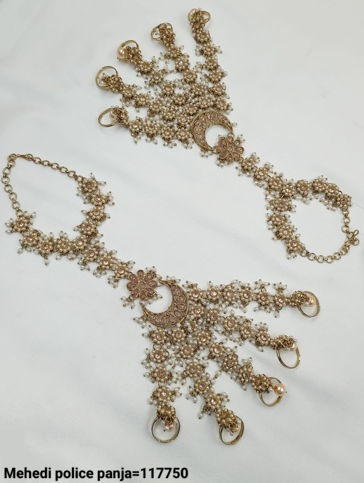 Traditional Antique Gold Plated & Pearl Hathpanja Set