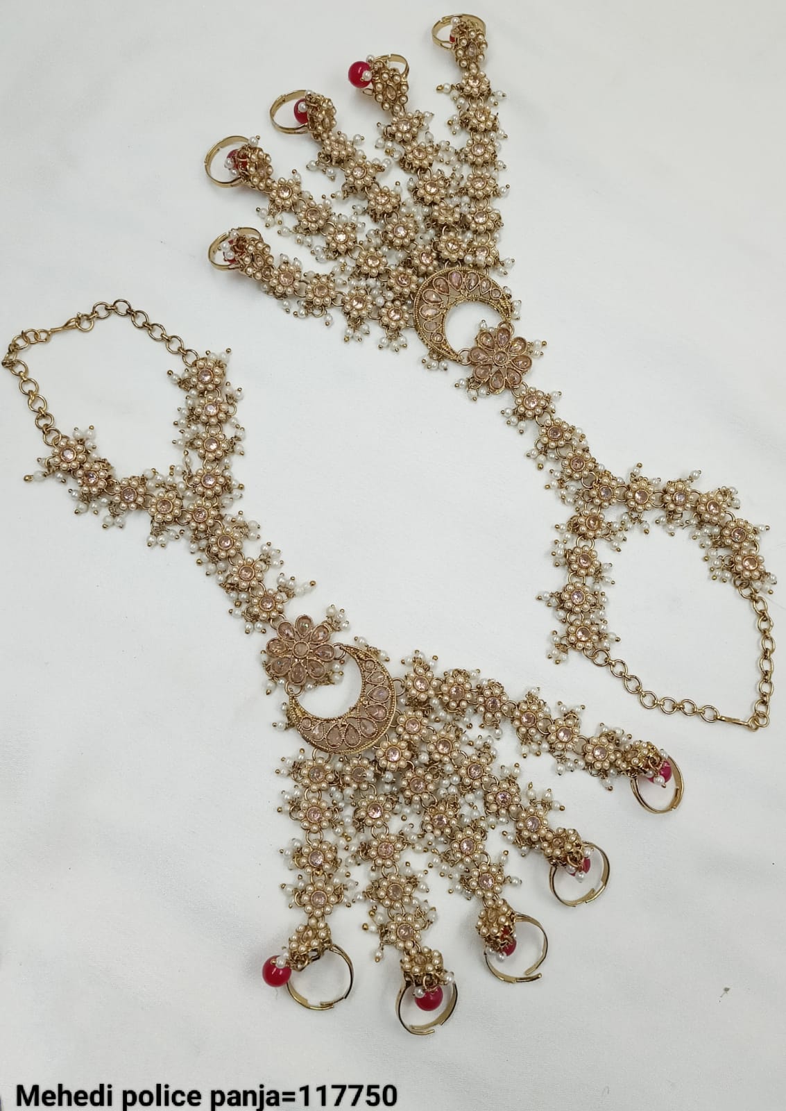 Traditional Antique Gold Plated & Pearl Hathpanja Set