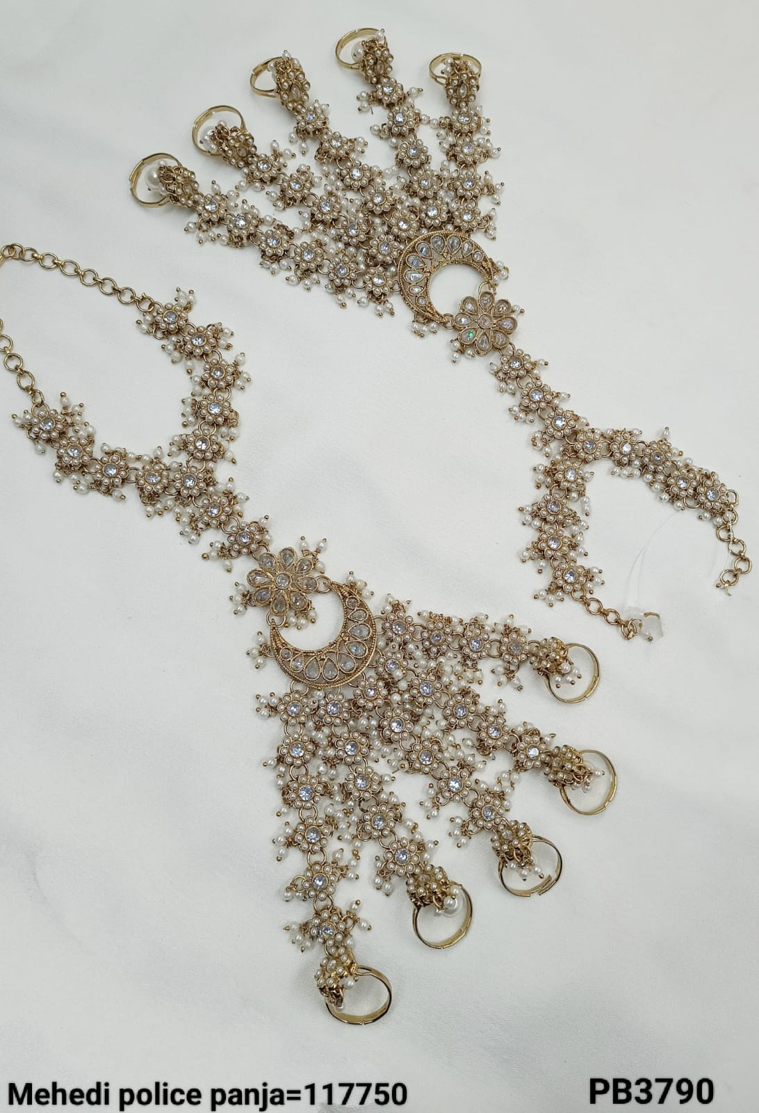 Traditional Antique Gold Plated & Pearl Hathpanja Set