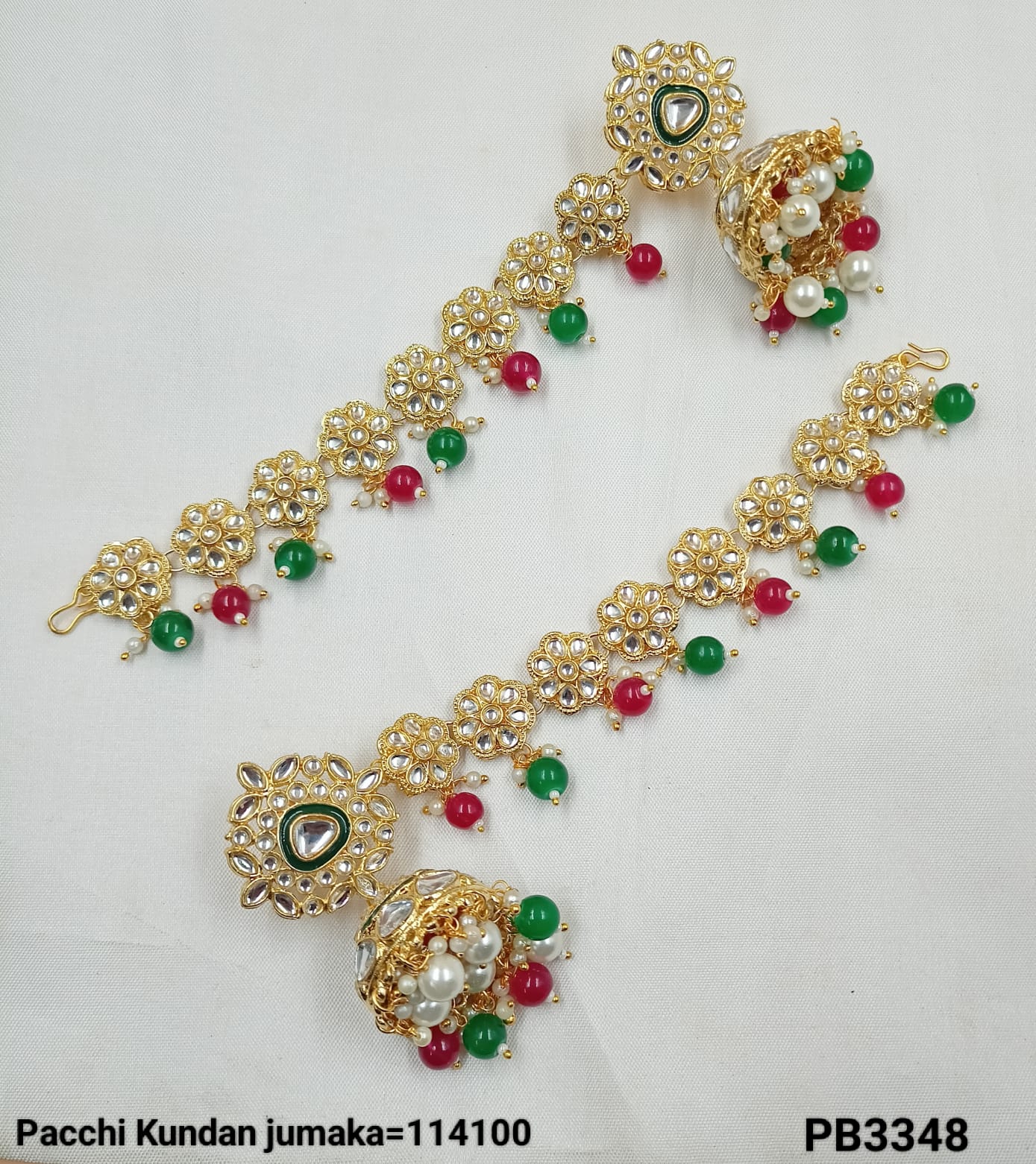 Floral CZ Jhumka Earrings with Handcrafted Beaded Chain – LucenteMarket