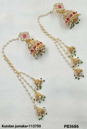 Traditional Kundan Earring With Ear Chain Earring