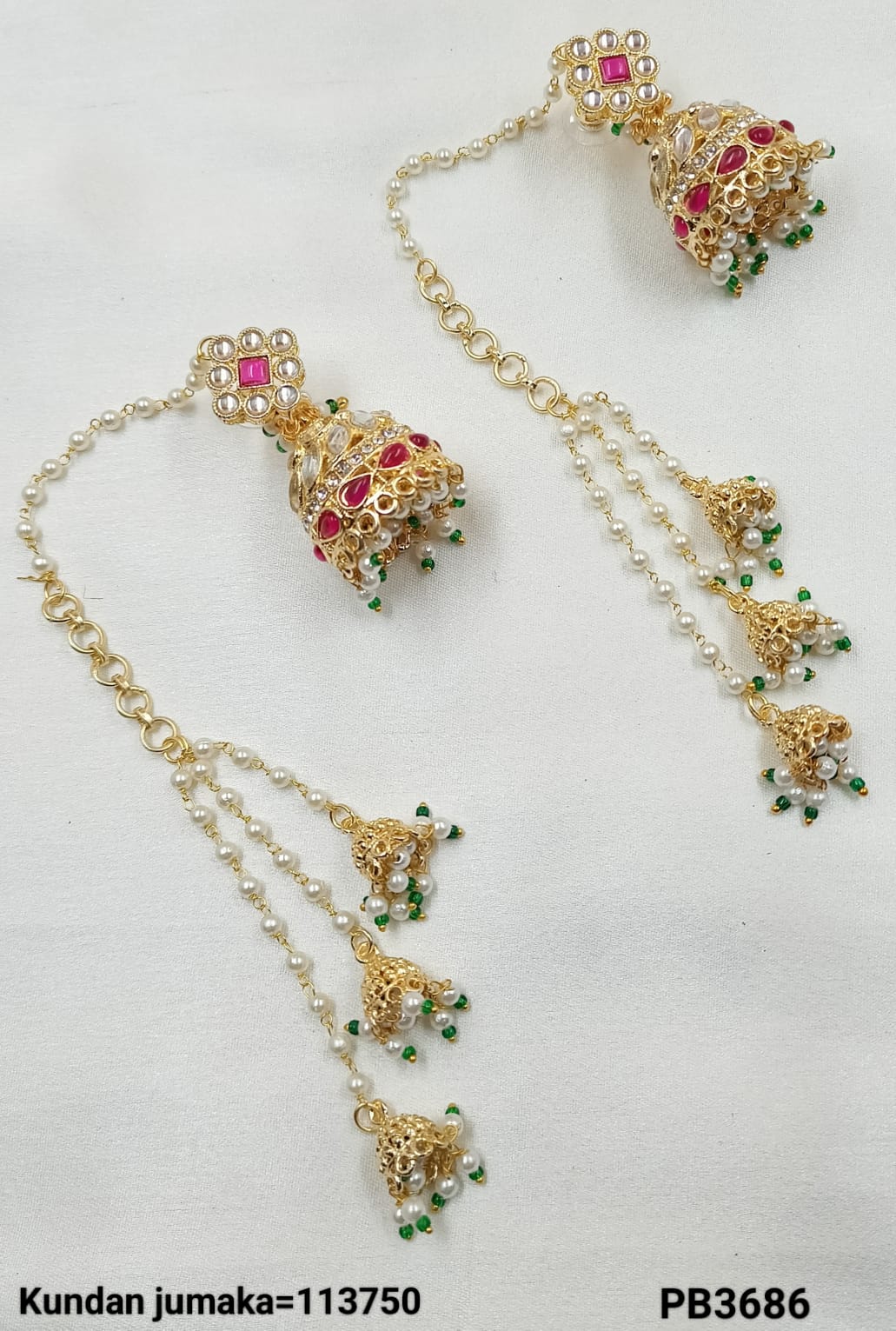Traditional Kundan Earring With Ear Chain Earring