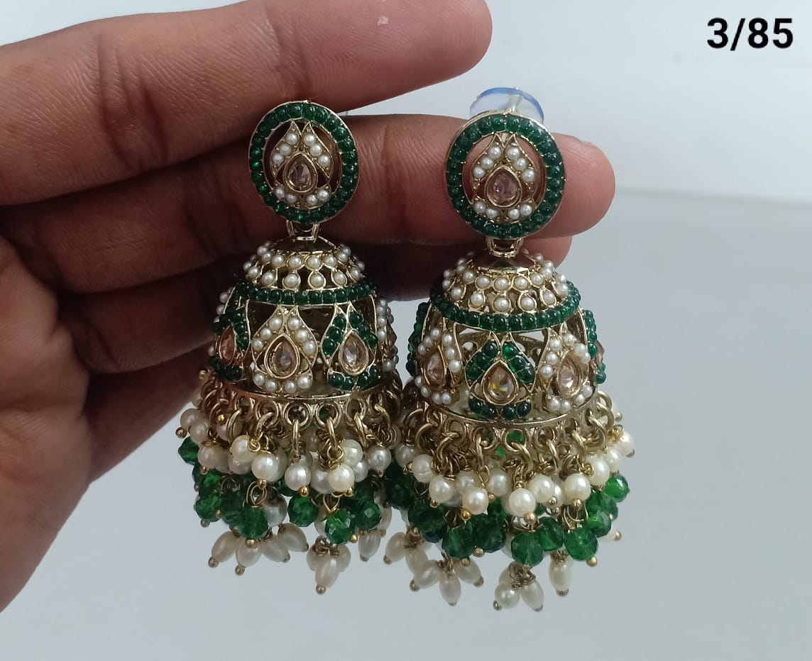 Royal Dome Jhumka Earrings with Kundan and Pearl Finish