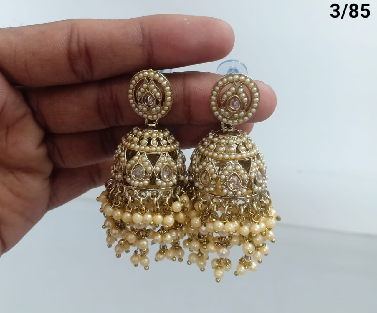 Royal Dome Jhumka Earrings with Kundan and Pearl Finish