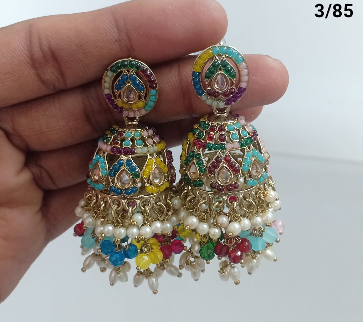 Royal Dome Jhumka Earrings with Kundan and Pearl Finish