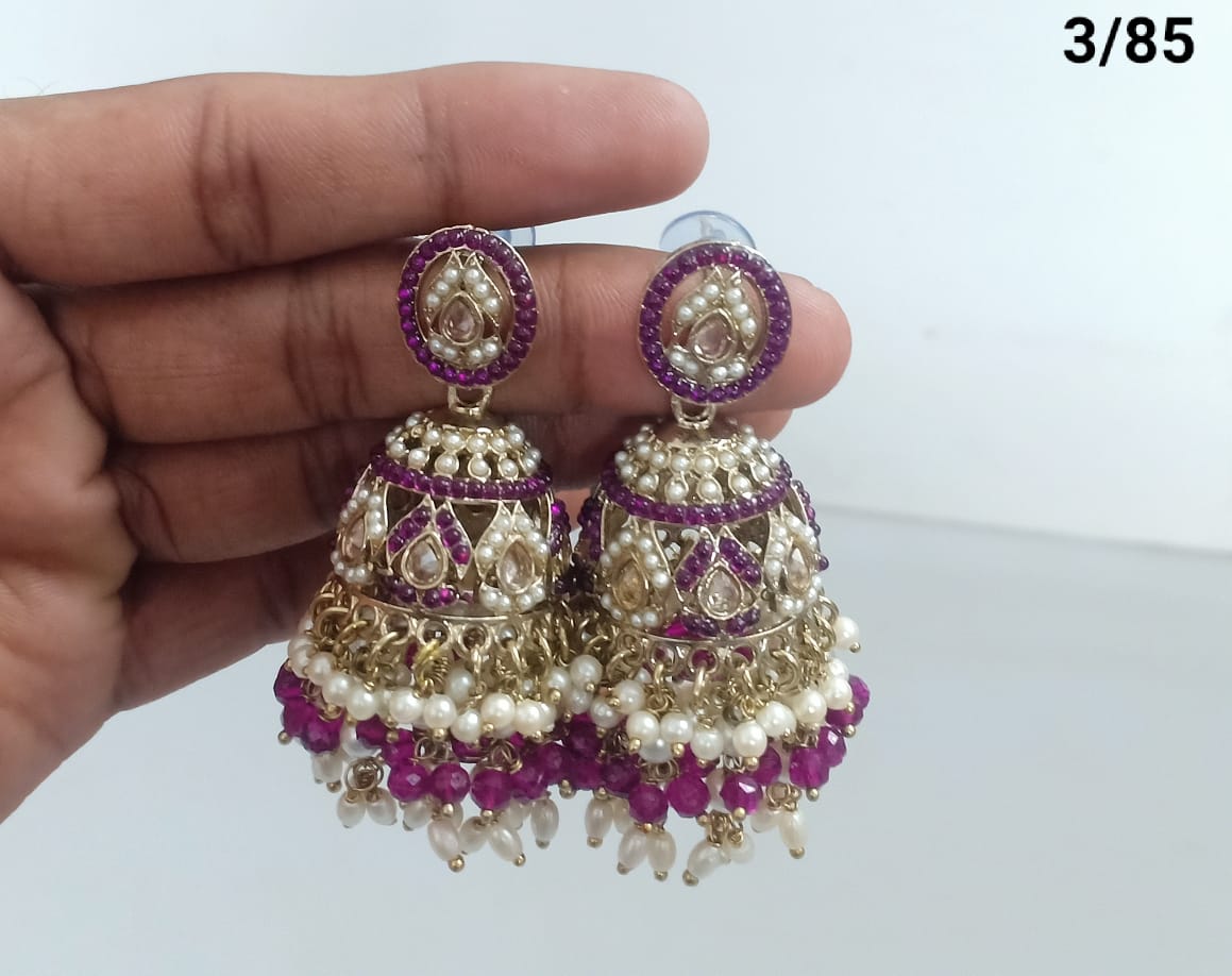 Royal Dome Jhumka Earrings with Kundan and Pearl Finish