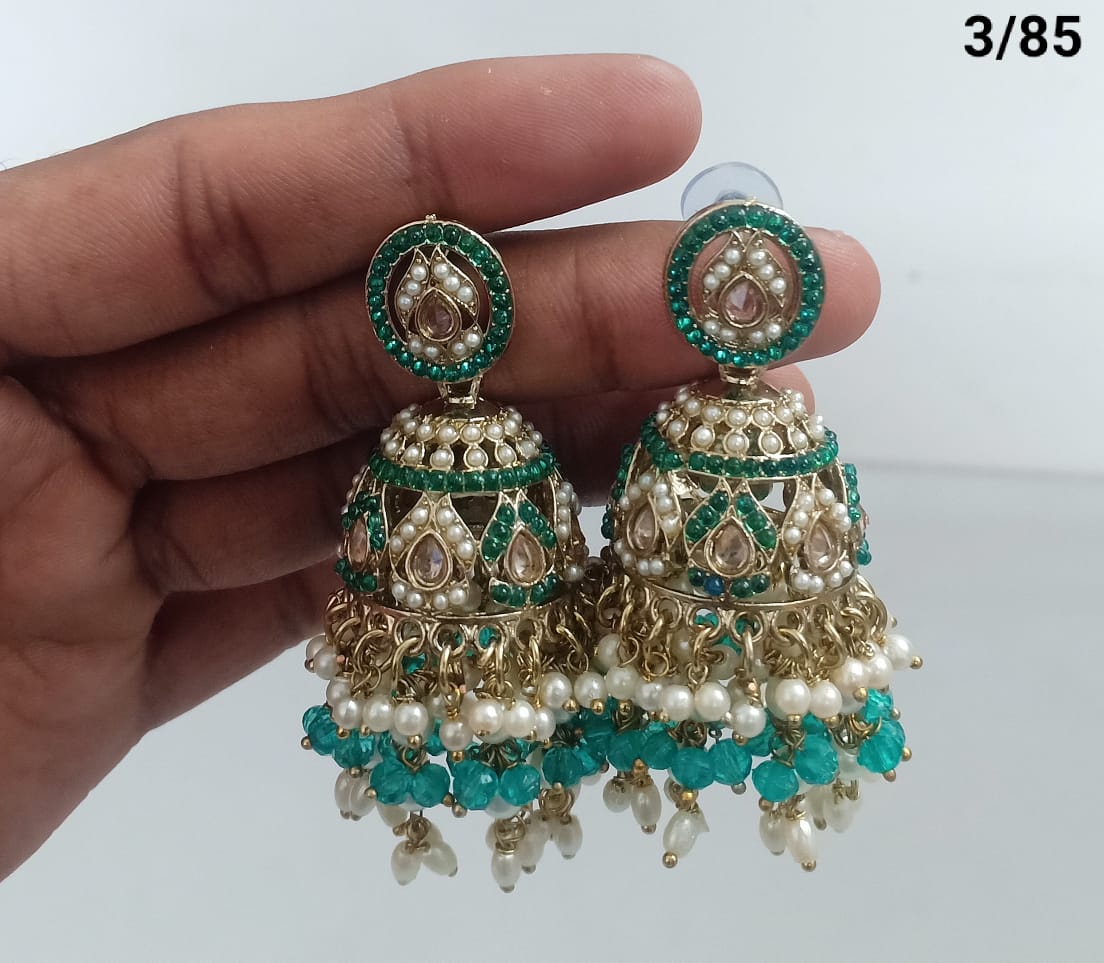 Royal Dome Jhumka Earrings with Kundan and Pearl Finish
