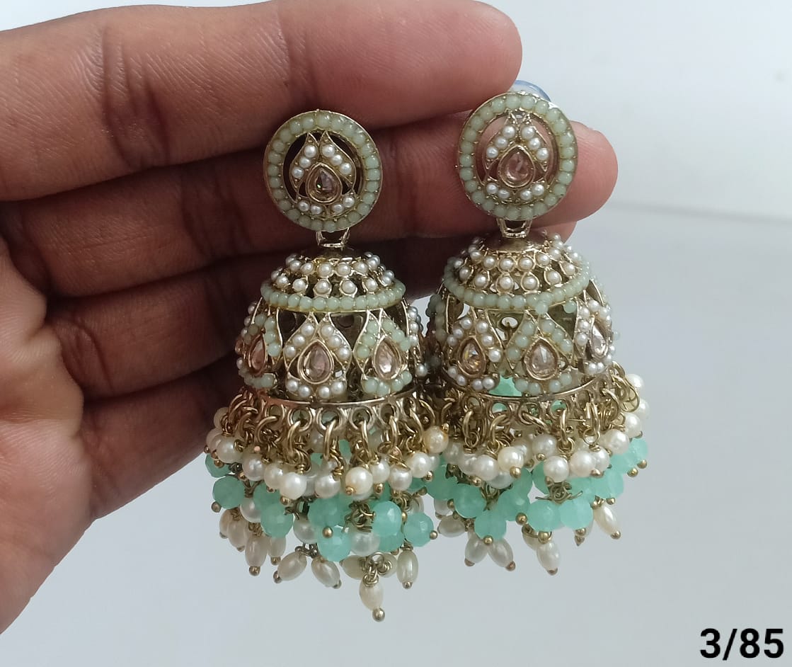 Royal Dome Jhumka Earrings with Kundan and Pearl Finish