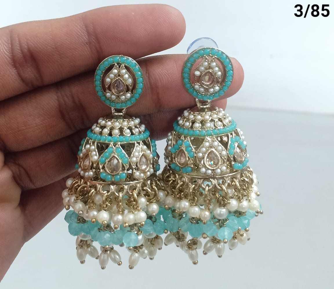 Royal Dome Jhumka Earrings with Kundan and Pearl Finish