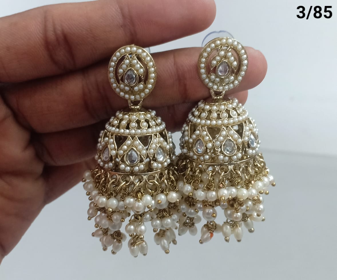 Royal Dome Jhumka Earrings with Kundan and Pearl Finish