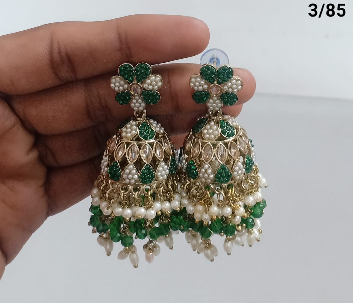 Traditional Jhumka Earrings with Kundan & Pearl Detailing – LucentEmarket