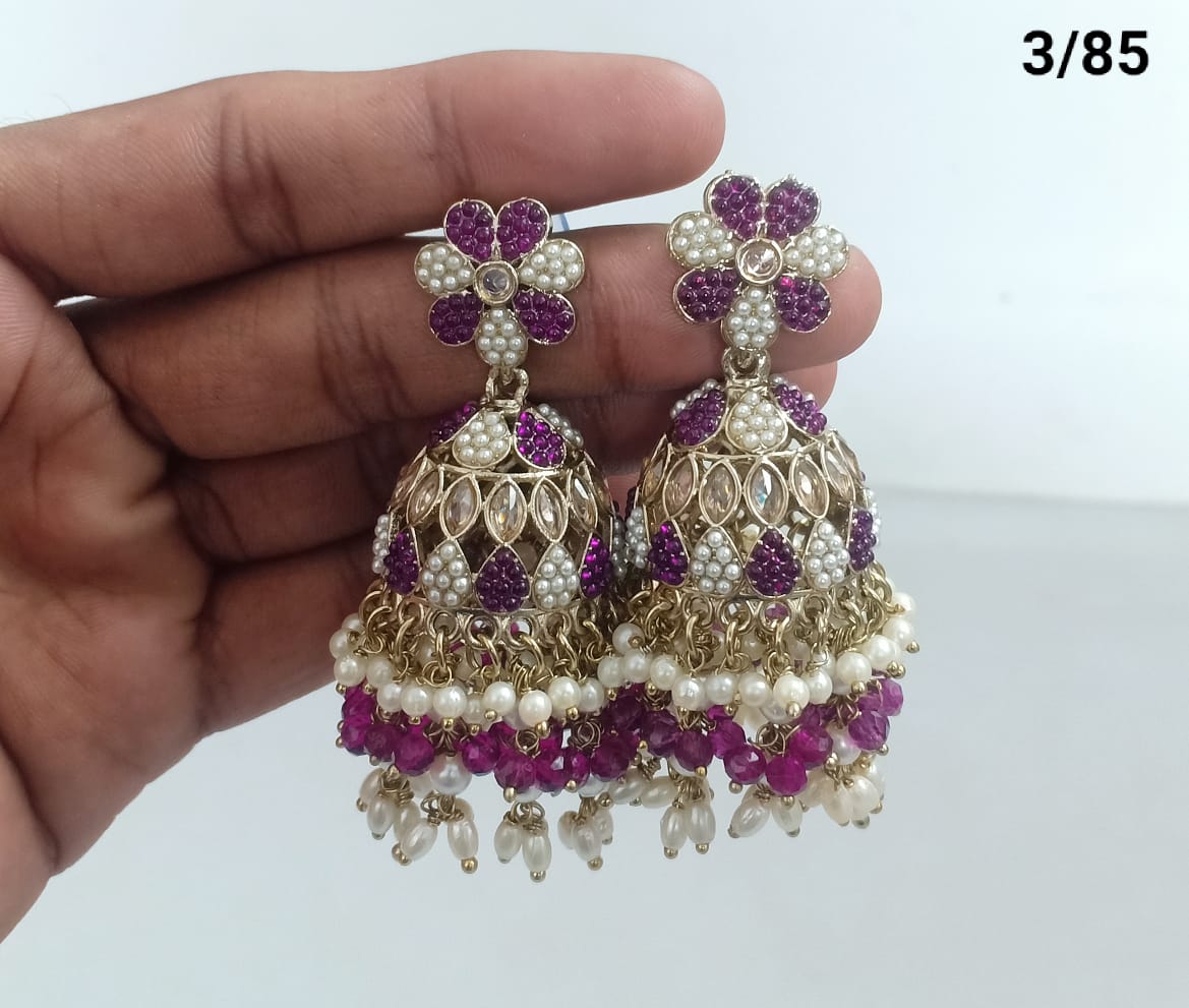 Traditional Jhumka Earrings with Kundan & Pearl Detailing – LucentEmarket