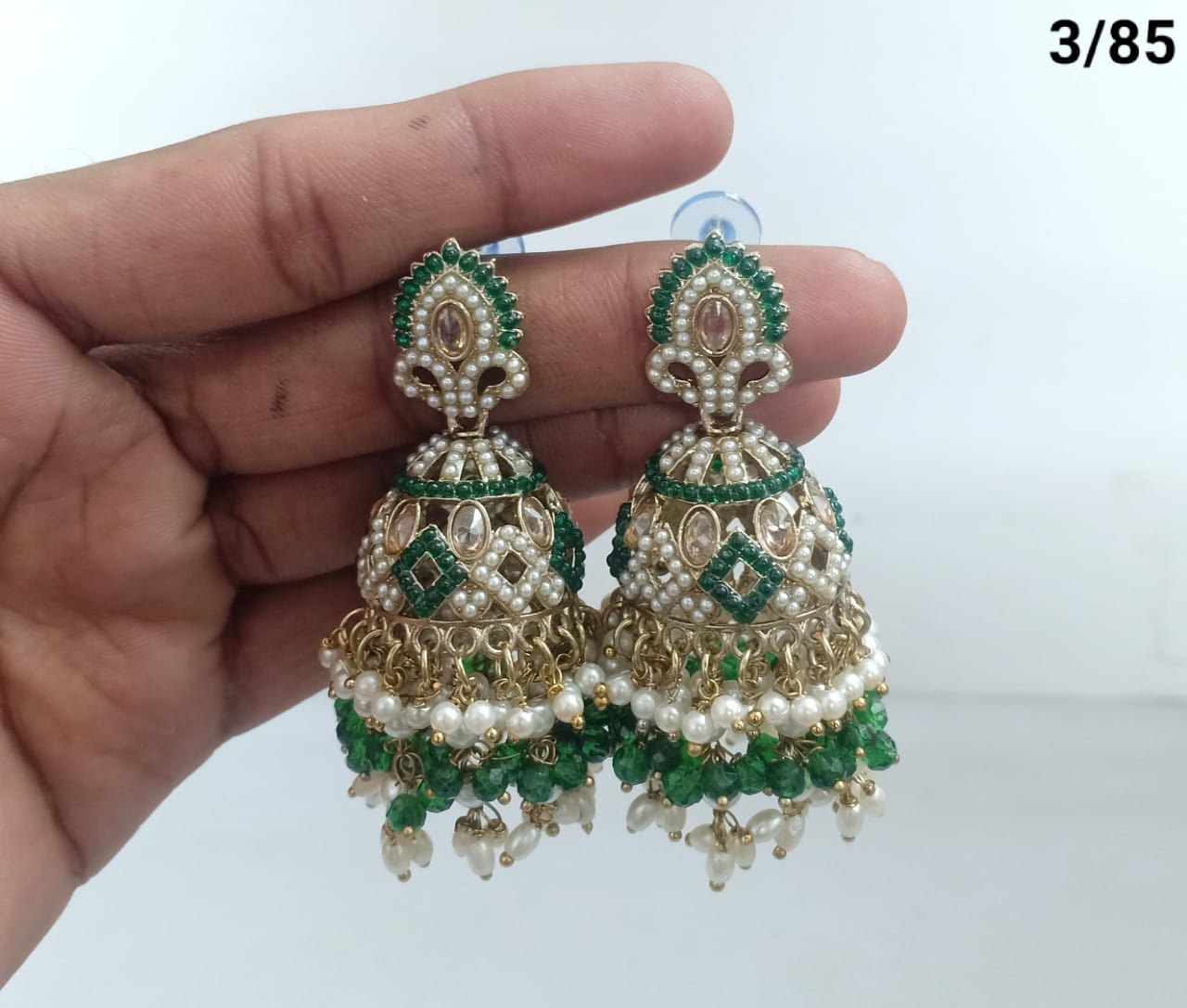 Ethnic Handcrafted Jhumka Earrings with Intricate Stone & Pearl Work – LucentEmarket