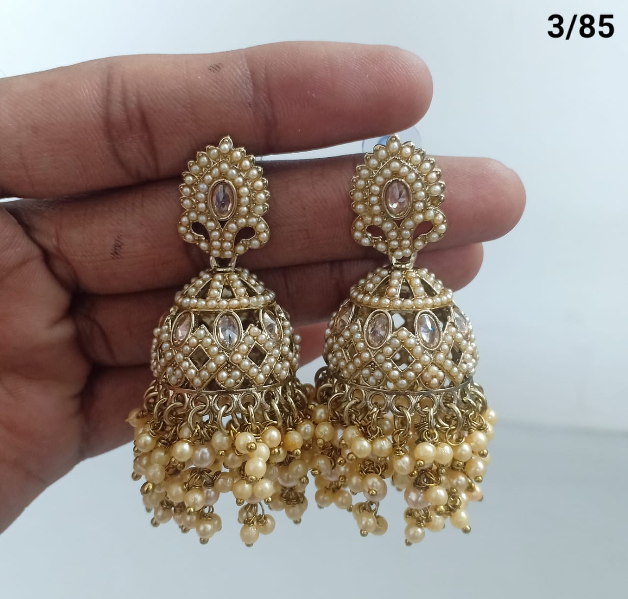 Ethnic Handcrafted Jhumka Earrings with Intricate Stone & Pearl Work – LucentEmarket