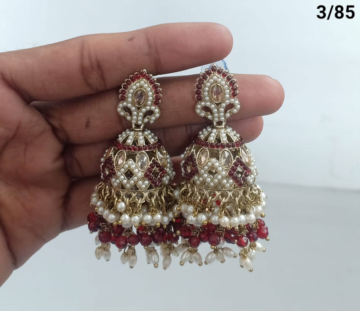 Ethnic Handcrafted Jhumka Earrings with Intricate Stone & Pearl Work – LucentEmarket