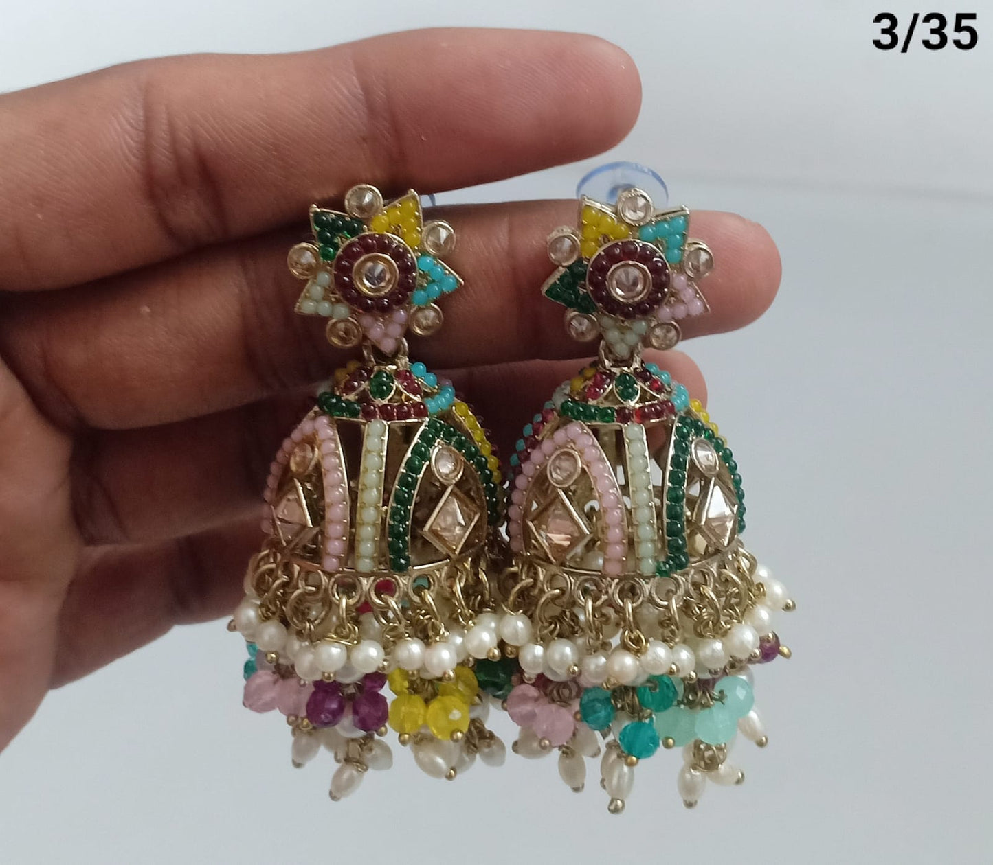 Lucent Handcrafted Kundan Pearl Jhumka Earrings – Statement Ethnic Drop Design