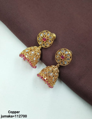 Elegant Traditional Jhumka Earrings with Gemstone Detailing