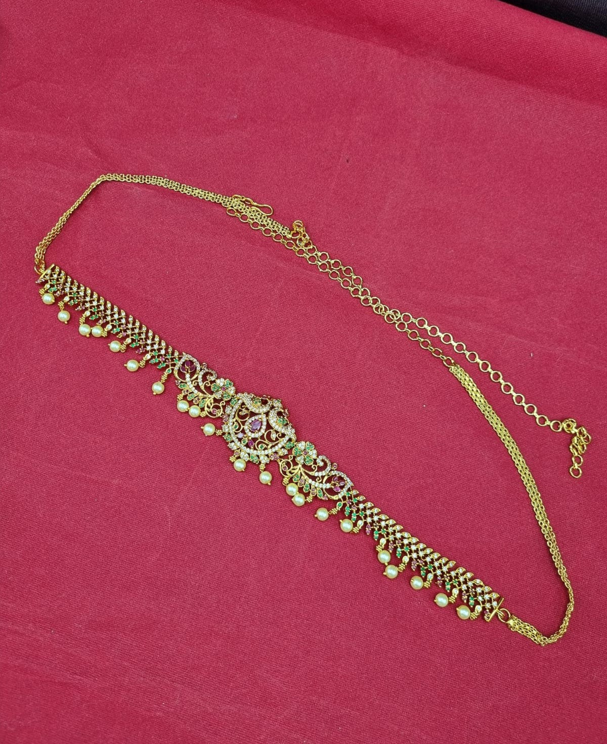 Ornate Peacock Filigree Waist Chain with Pearls