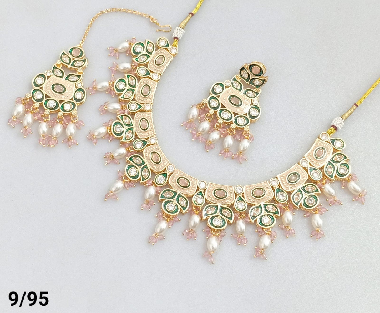 CZ Necklace Set with Earrings and Maang Tikka – Traditional Bridal Jewelry