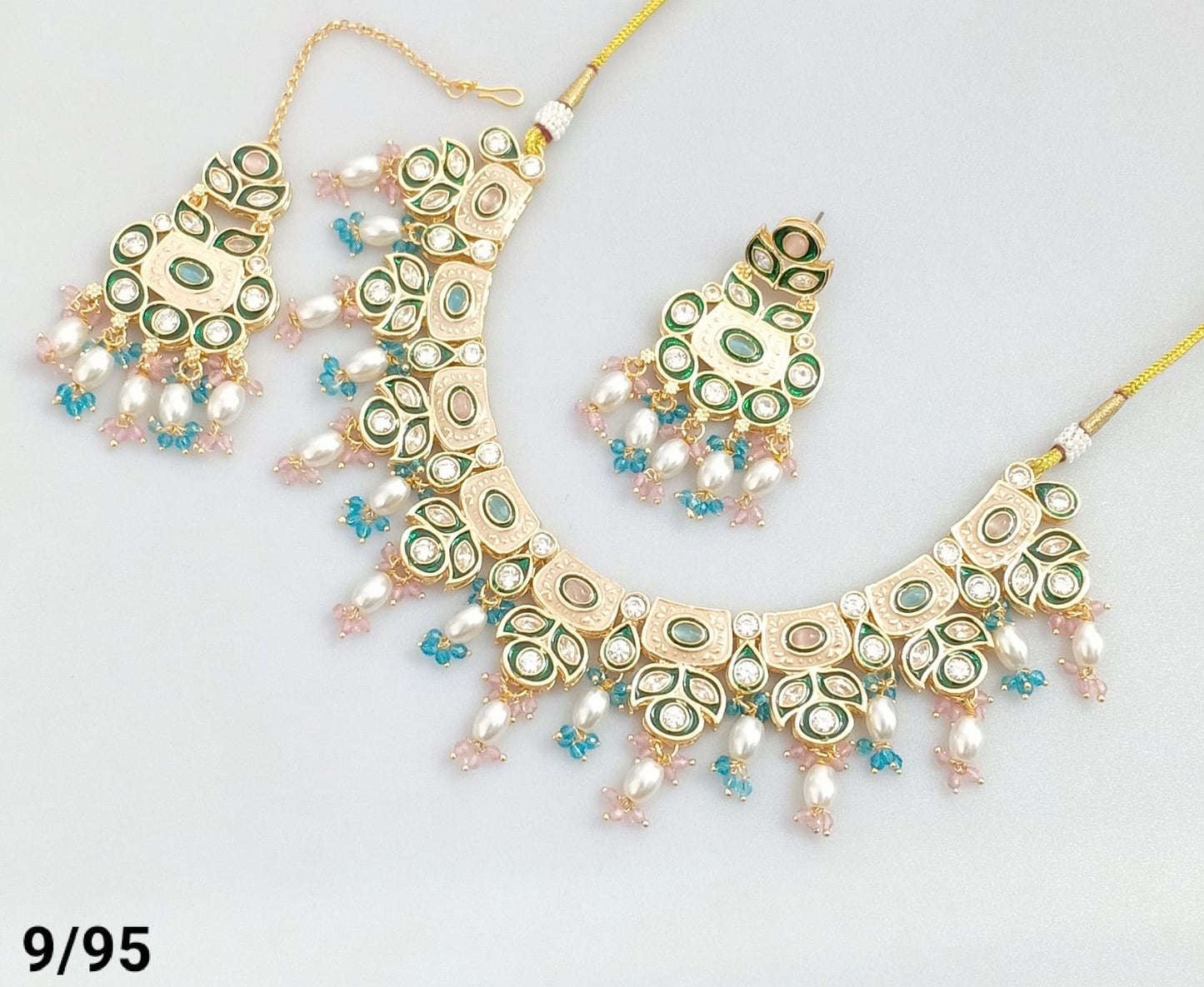 CZ Necklace Set with Earrings and Maang Tikka – Traditional Bridal Jewelry