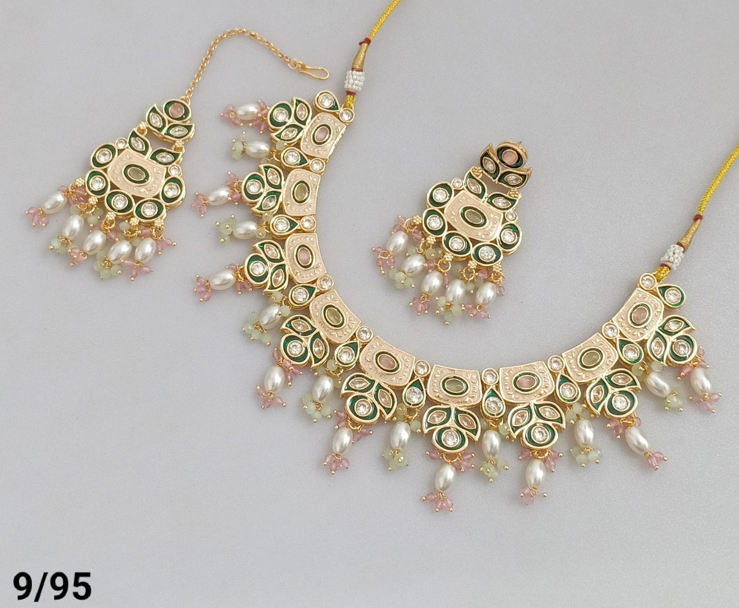 CZ Necklace Set with Earrings and Maang Tikka – Traditional Bridal Jewelry