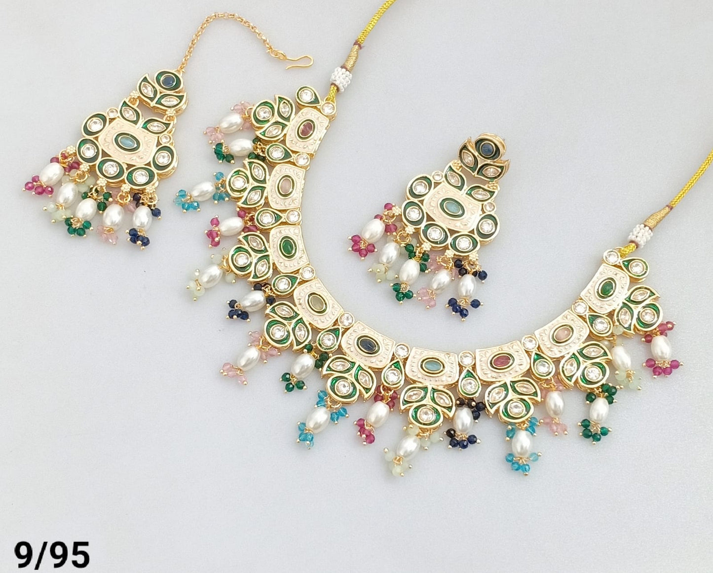 CZ Necklace Set with Earrings and Maang Tikka – Traditional Bridal Jewelry