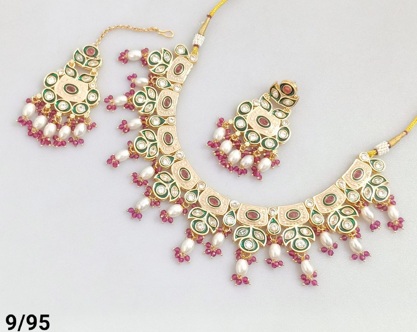 CZ Necklace Set with Earrings and Maang Tikka – Traditional Bridal Jewelry