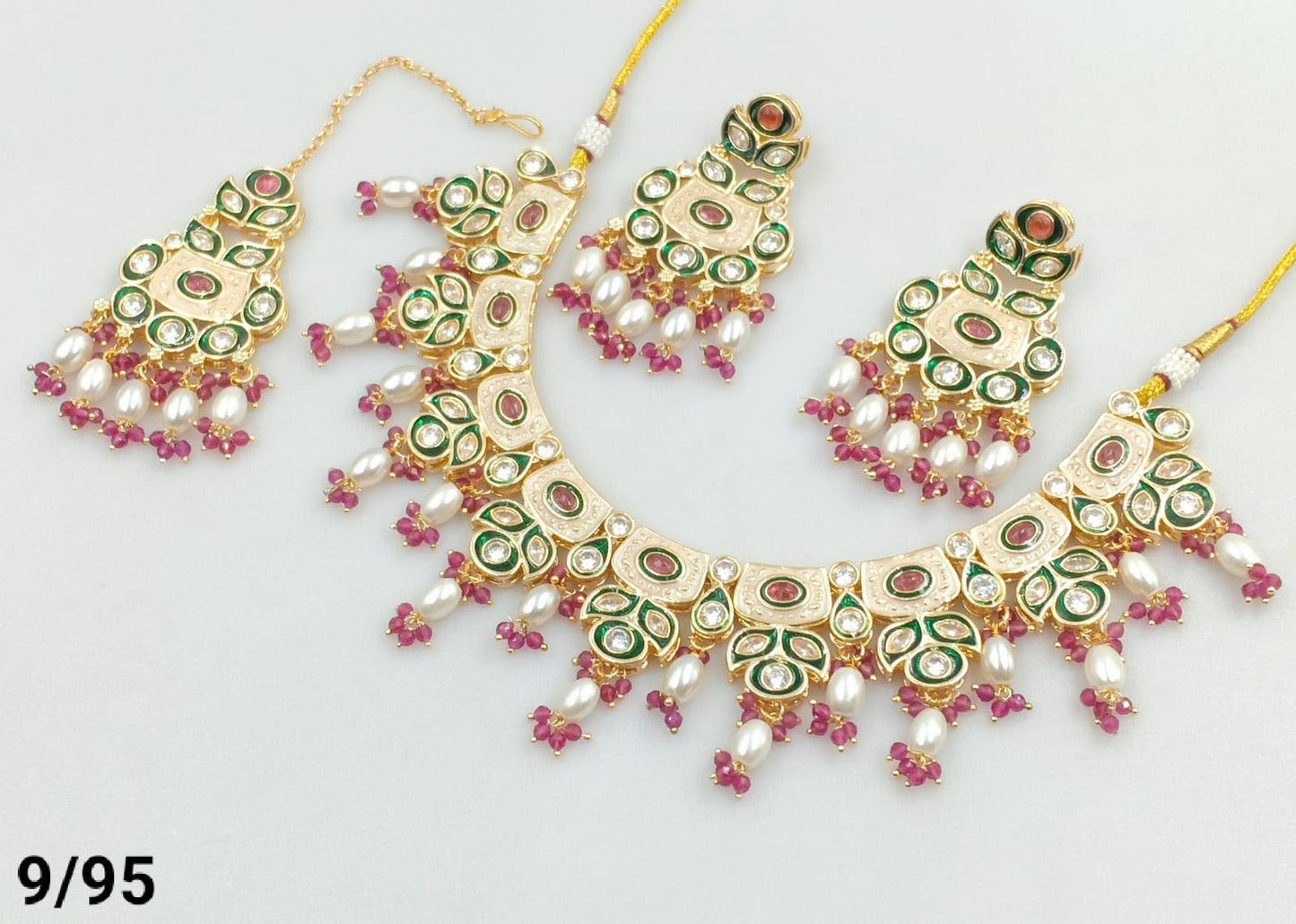 CZ Necklace Set with Earrings and Maang Tikka – Traditional Bridal Jewelry