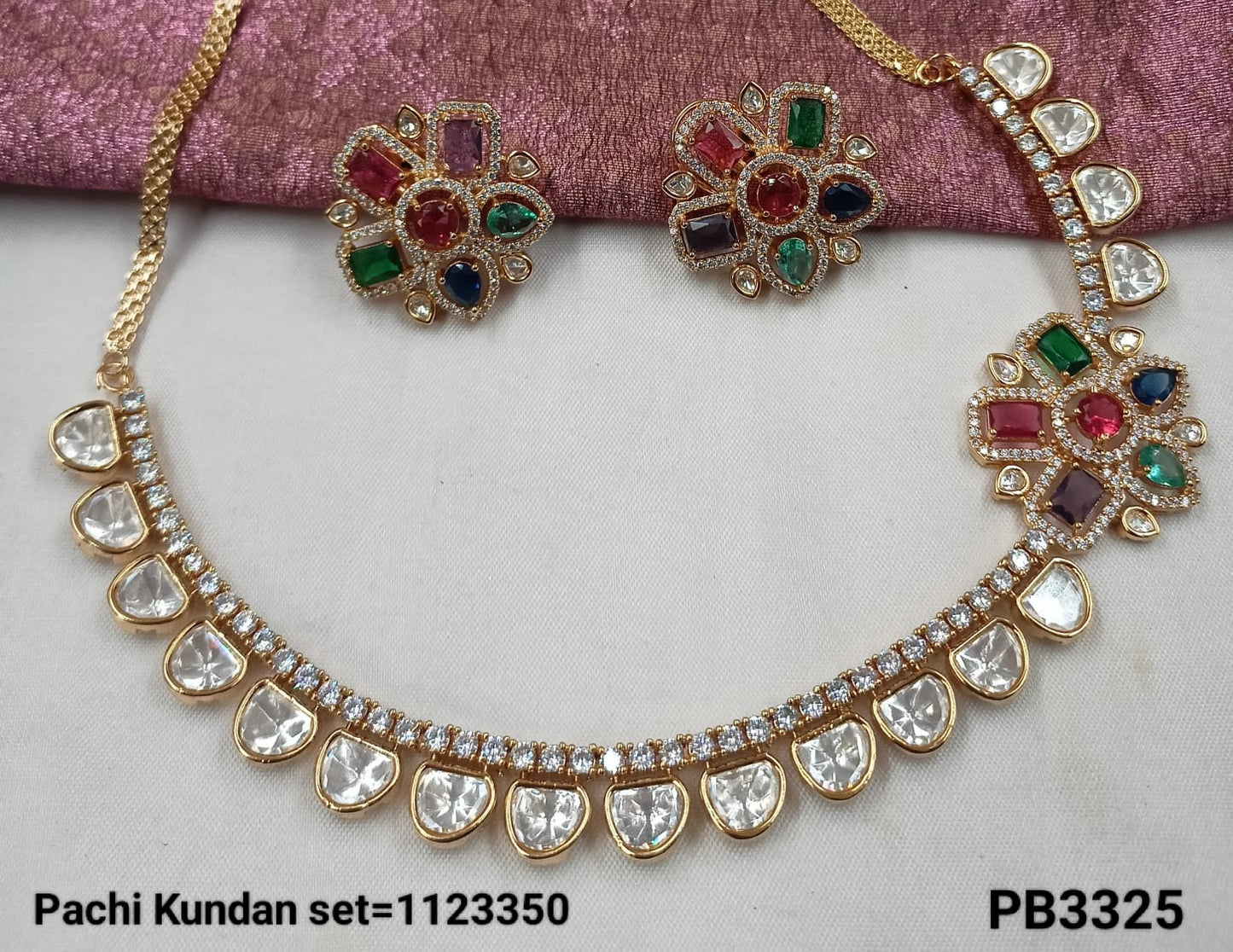 Traditional Gold Plated Pachi Kundan Necklace Set