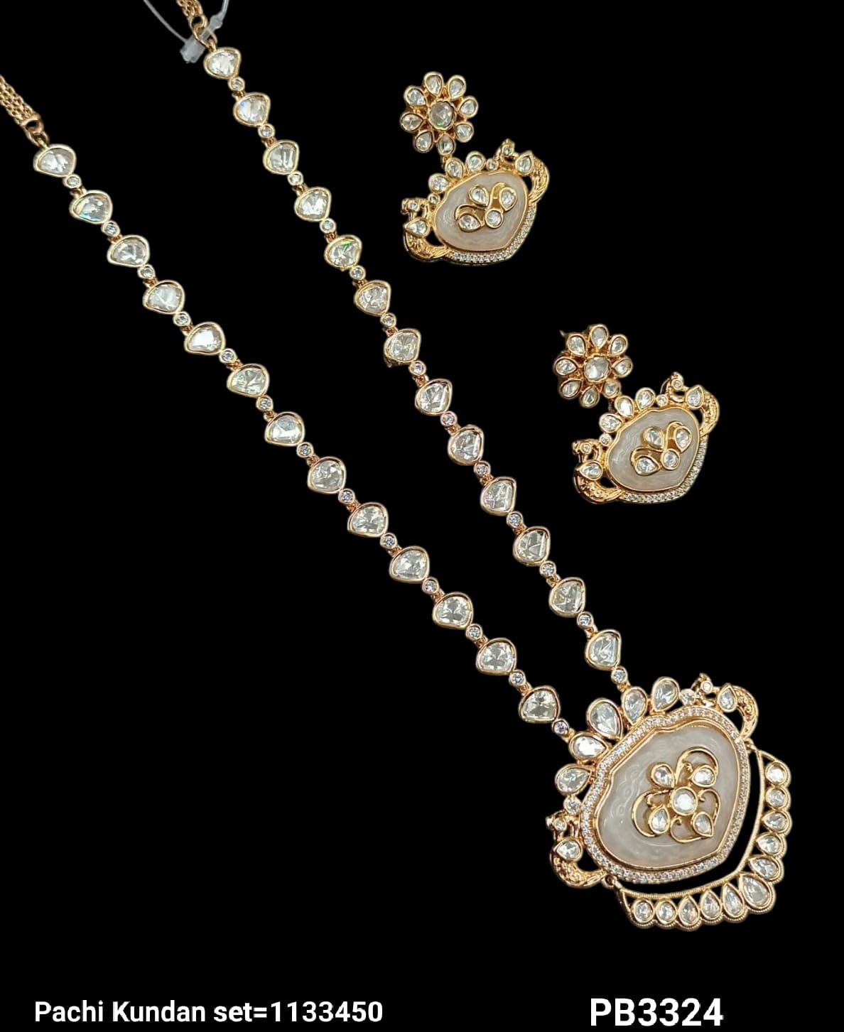 Traditional Pachi Kundan Necklace & Earring Set with Heart Motif