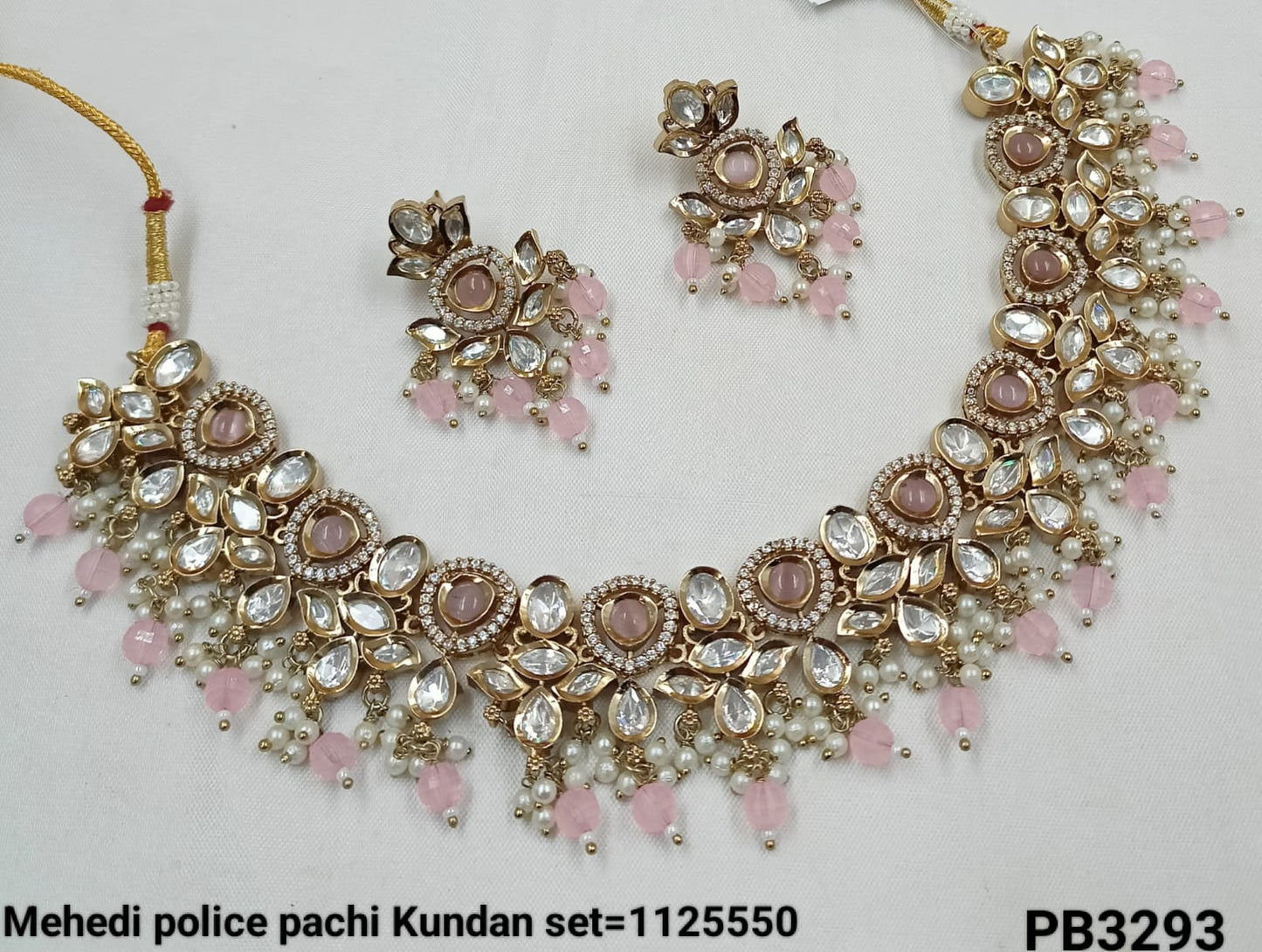 Antique Gold Polish Pachi Kundan Necklace & Earring Set with Stone and Pearl Detailing