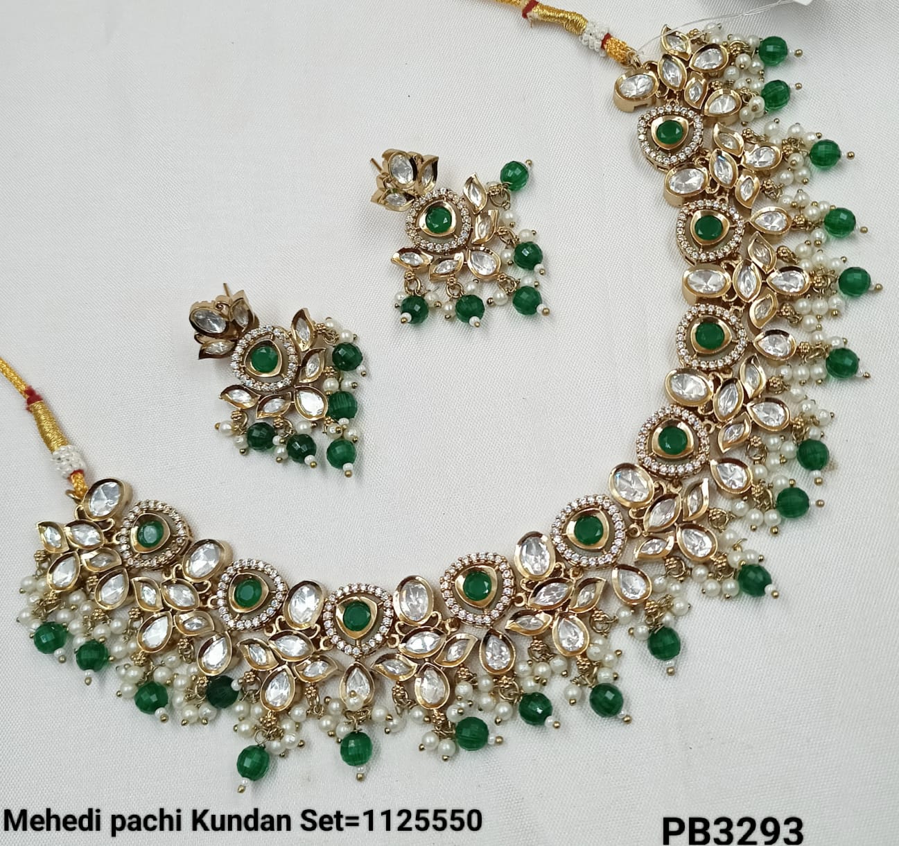 Antique Gold Polish Pachi Kundan Necklace & Earring Set with Stone and Pearl Detailing