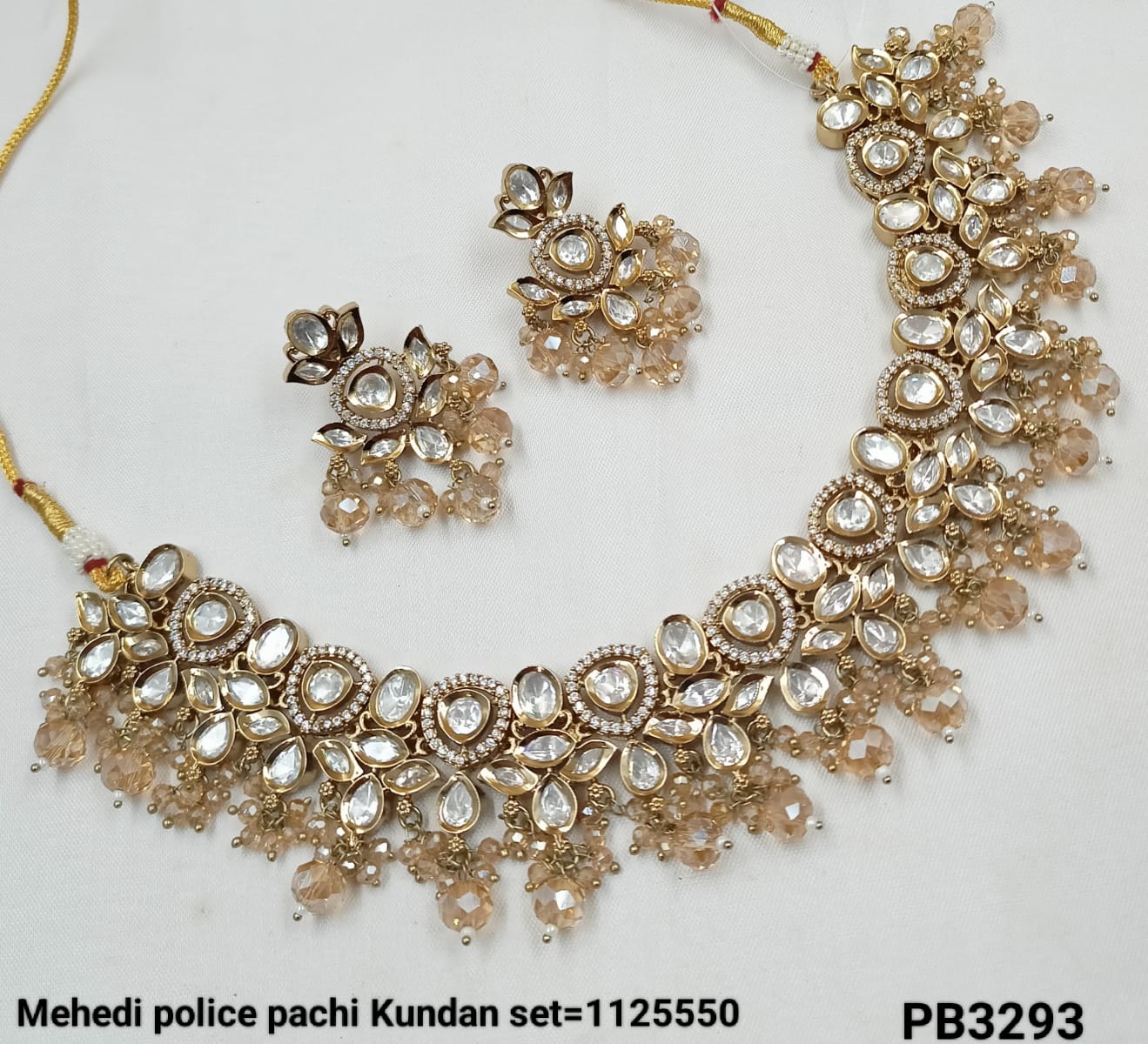 Antique Gold Polish Pachi Kundan Necklace & Earring Set with Stone and Pearl Detailing