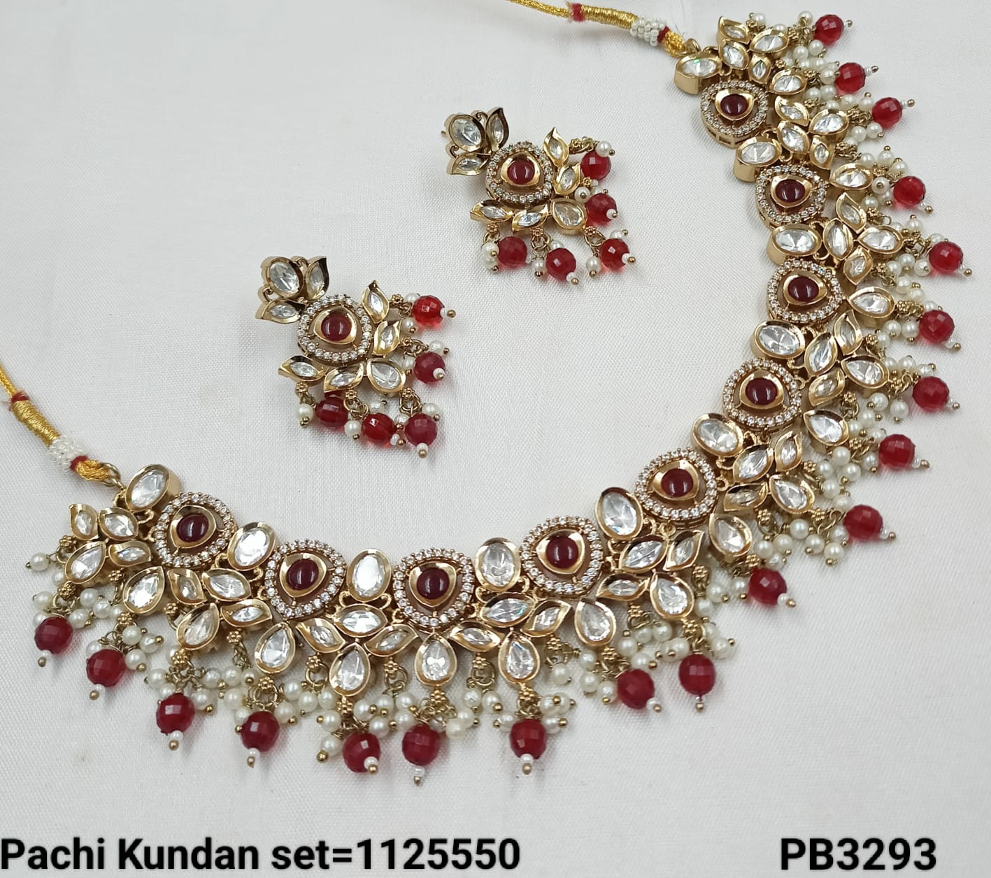 Antique Gold Polish Pachi Kundan Necklace & Earring Set with Stone and Pearl Detailing