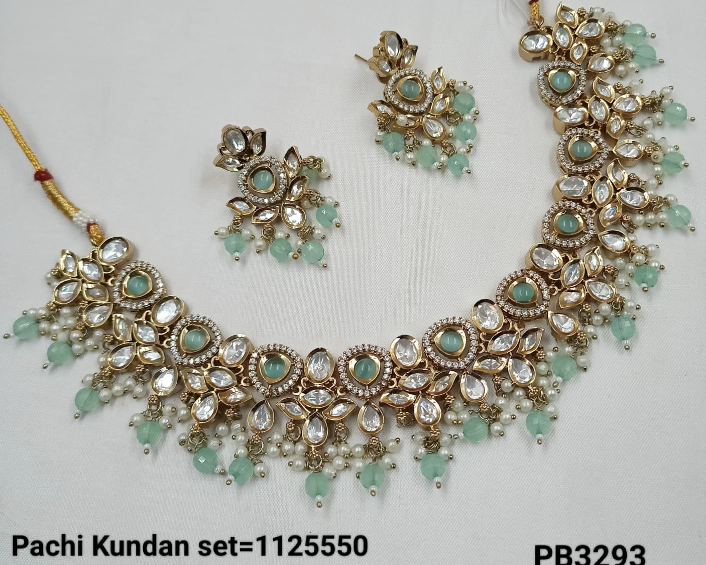 Antique Gold Polish Pachi Kundan Necklace & Earring Set with Stone and Pearl Detailing
