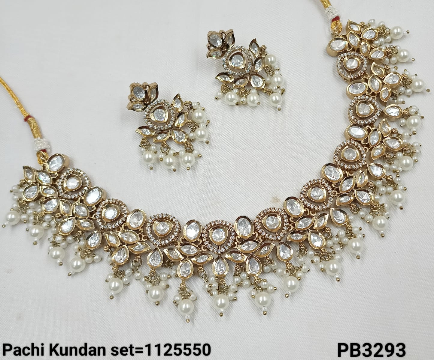 Antique Gold Polish Pachi Kundan Necklace & Earring Set with Stone and Pearl Detailing