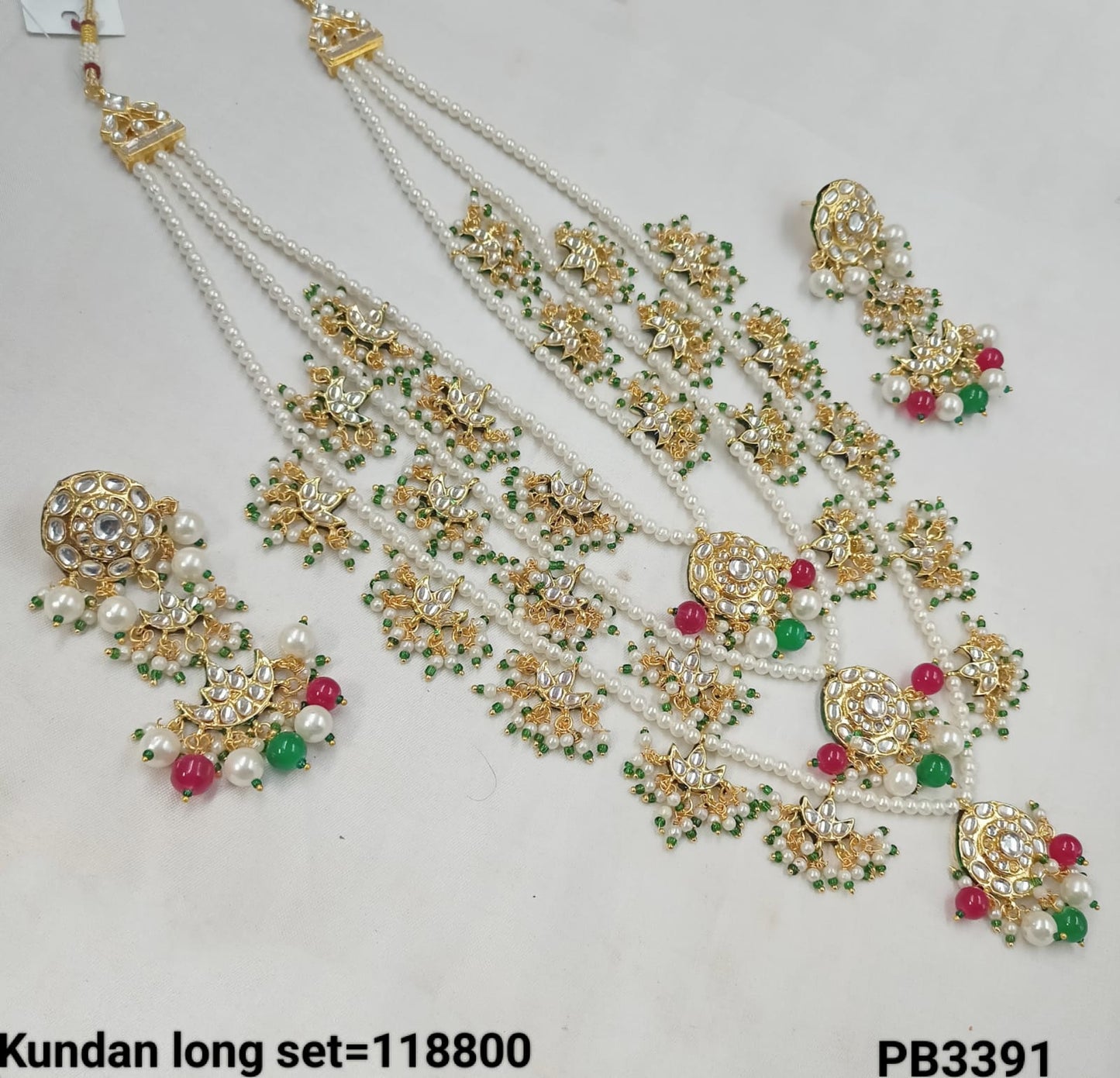 Gold Plated Motipearl Kundan Long Necklace Set