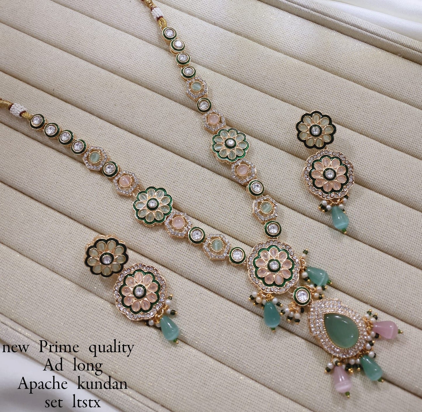 Elegant Prime Quality Long Kundan Necklace Set with Matching Earrings