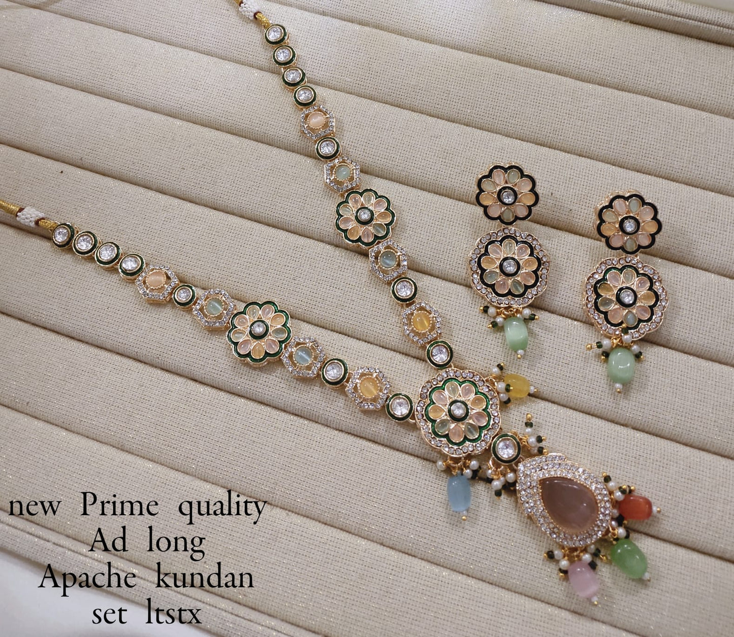 Elegant Prime Quality Long Kundan Necklace Set with Matching Earrings