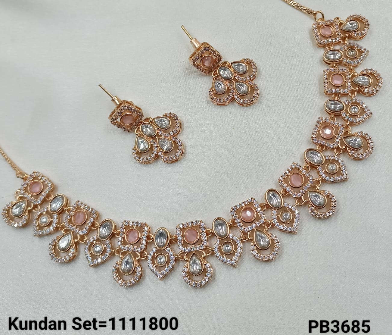Rose Gold Plated Kundan Necklace Set