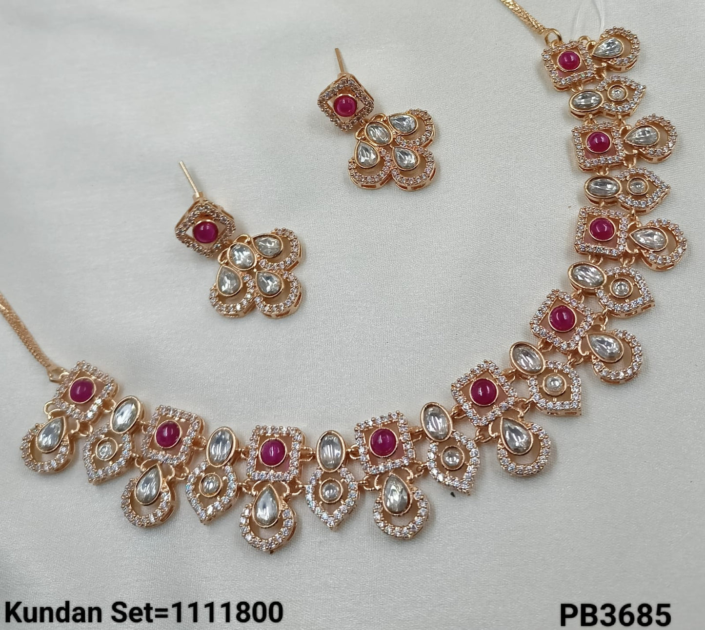 Rose Gold Plated Kundan Necklace Set